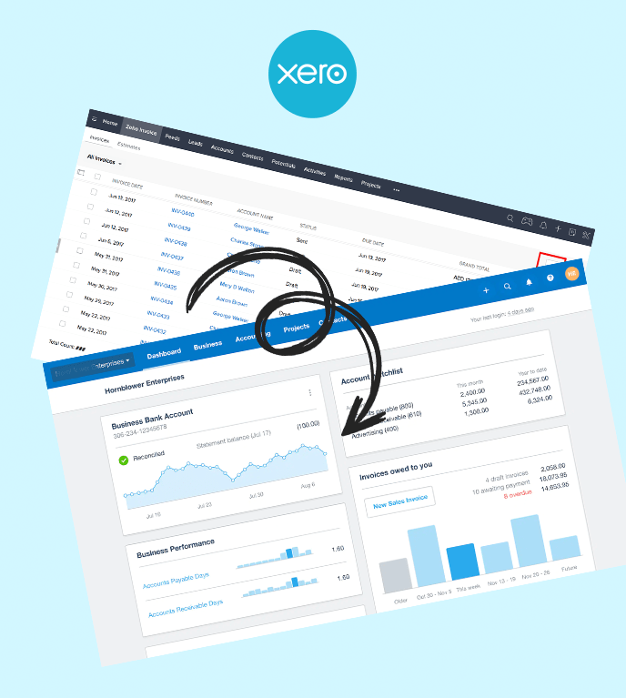Image showing Invoices from Zoho CRM being transferred to Xero through custom integration.