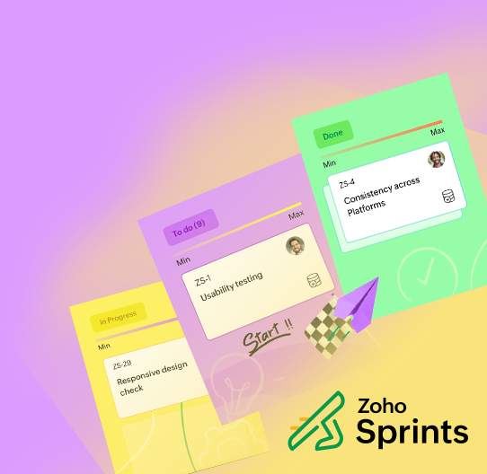 Zoho Sprints logo and features of Zoho Sprints Presented